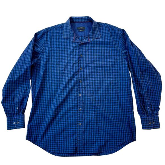 Bugatchi Blue Plaid Check Long Sleeve Shirt Classic Fit ~XXL (No Tag-see Pics) - Picture 1 of 14